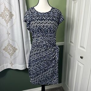 Original Nicole Miller Dress Tie at Waist Black Blue White Pattern Size Medium